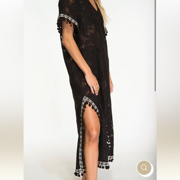 NIGHTCAP Free People *Sun Kissed* black lace kaftan tassel coverup dress XS - Picture 5 of 12